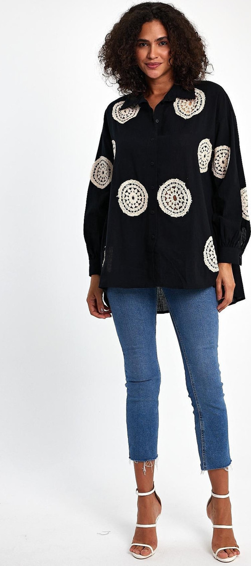 Çiçek Desenli Keten Gömlek