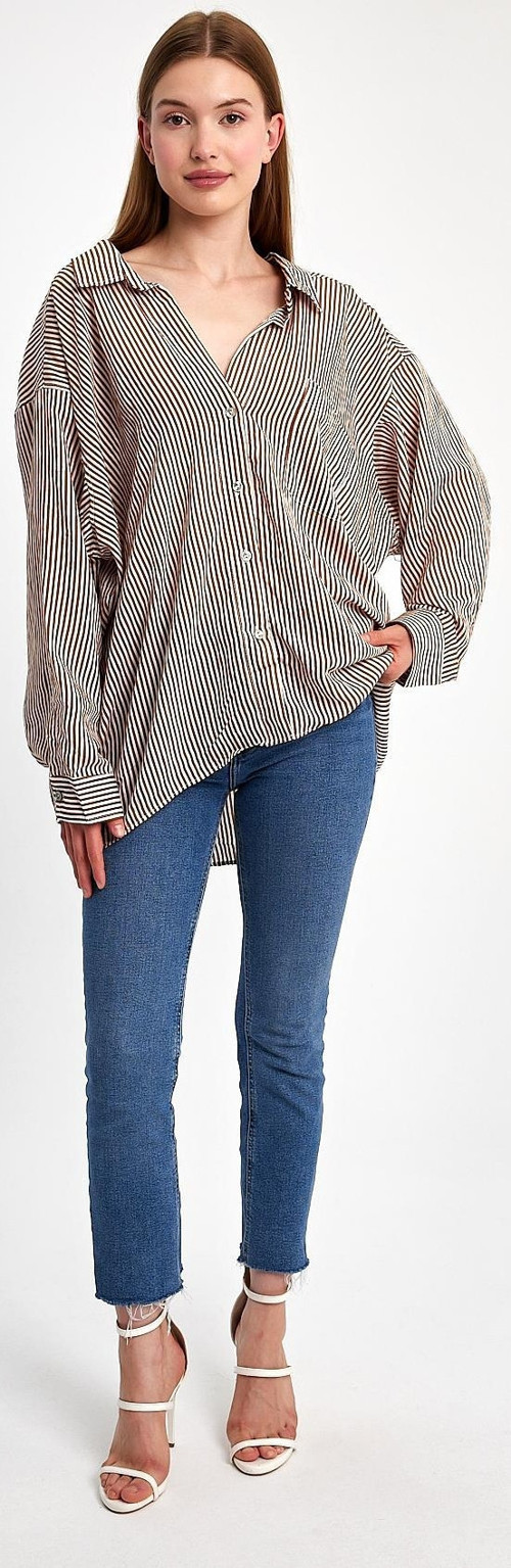 Çizgili Yarasa Kol Gömlek