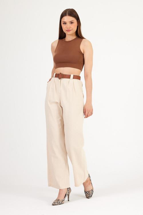 Kemerli Palazzo Gabardin Pantolon