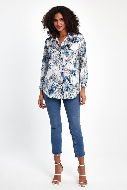 Okyanus Desenli Saten Gömlek