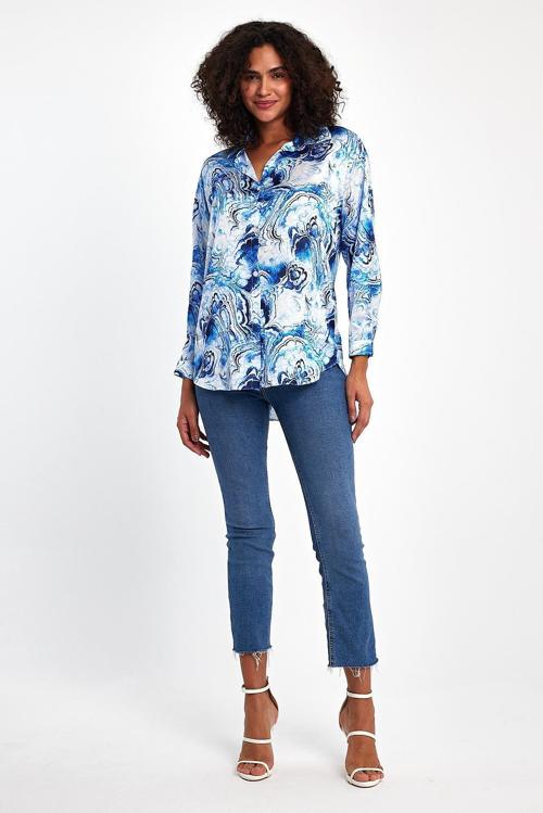 Okyanus Desenli Saten Gömlek