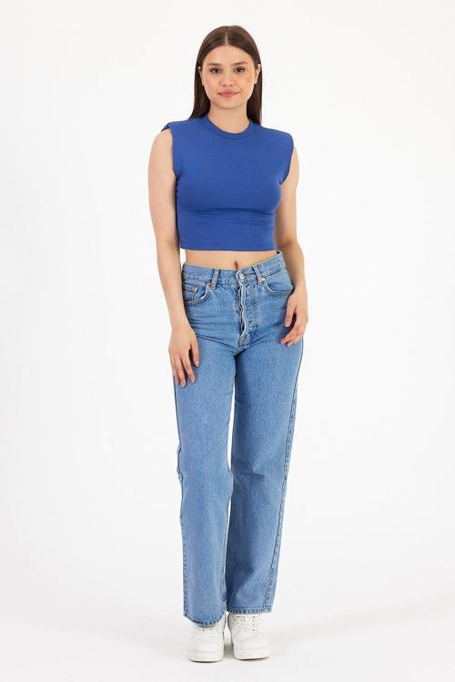 Omuz Vatkalı Çizgili Crop