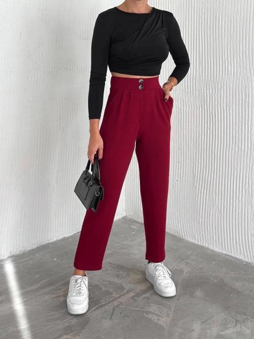 örme krep pantolon çift düğmeli