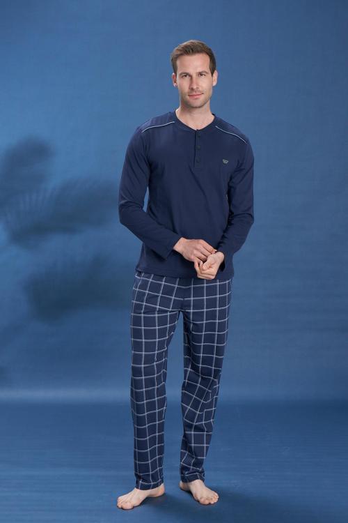 Erkek Penye Süprem Battal Önü Patlı Pijama Takımı | Koyu Lacivert 2153