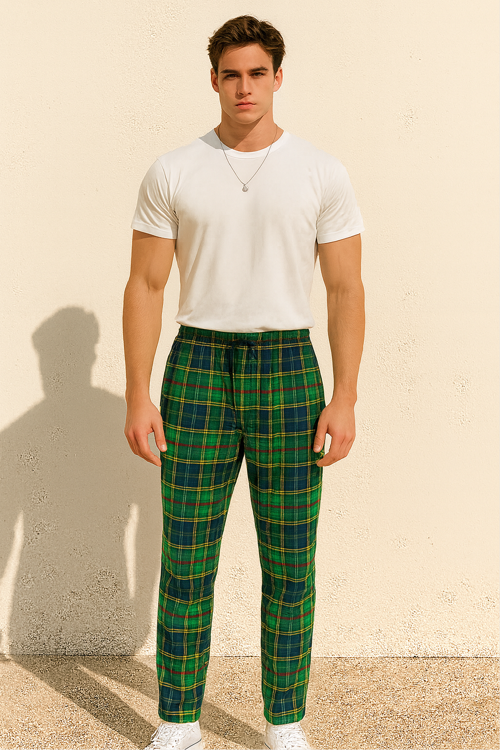 Erkek %100 Pamuk Cepli Ekose Pijama Altı | Yeşil