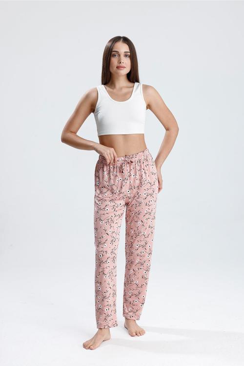 Kadın Çiçek Desenli Uzun Pijama Pantolon  | Pembe