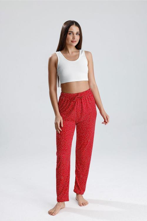 Kadın Puantiyeli Uzun Pijama Pantolon | Kırmızı