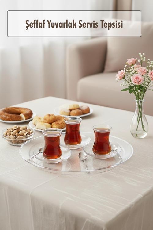 Şeffaf Yuvarlak Servis Tepsisi 33 cm