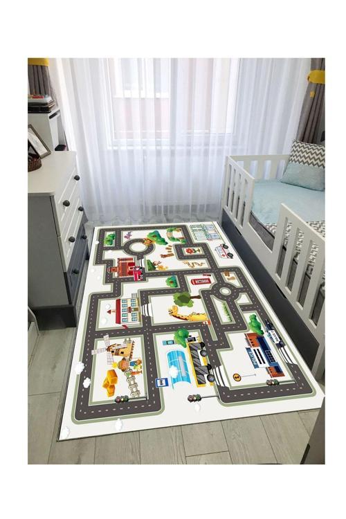 Trafik Yollu Çoçuk Kaymaz Taban Makinede Yıkanabilir Halı Eğitici Bebek Oyun Matı Oyun Halısı