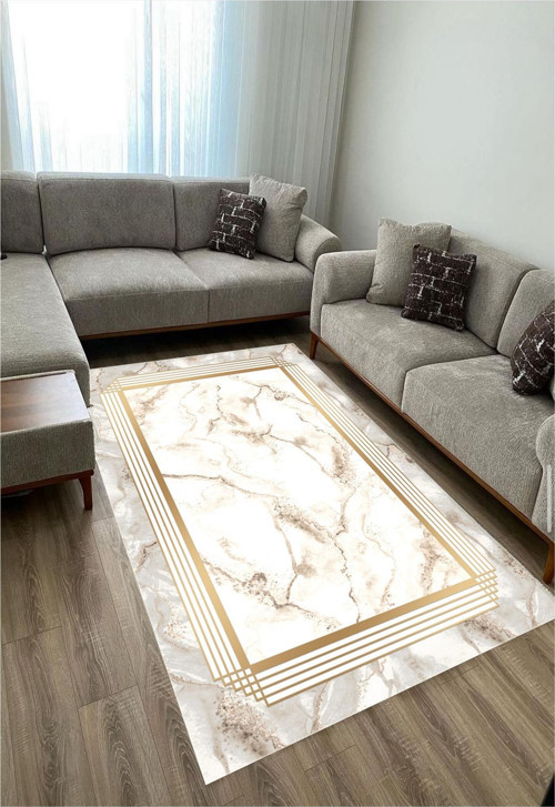 Gold Dijital Kilim Baskı Kaymaz Tabanlı Yıkanabilir Baskılı Halı Yolluk