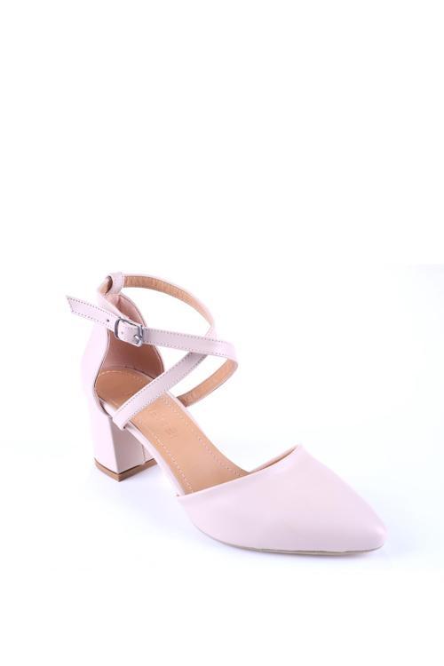 537 Çapraz Bağlamalı 6 cm Topuklu Kadın Cilt Ayakkabı