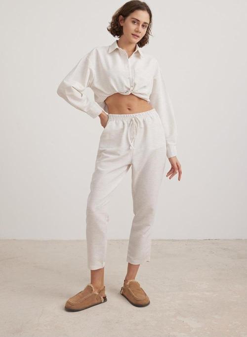 Kadın Keten Salaş Bel Lastikli Taş Pantolon VVK3434