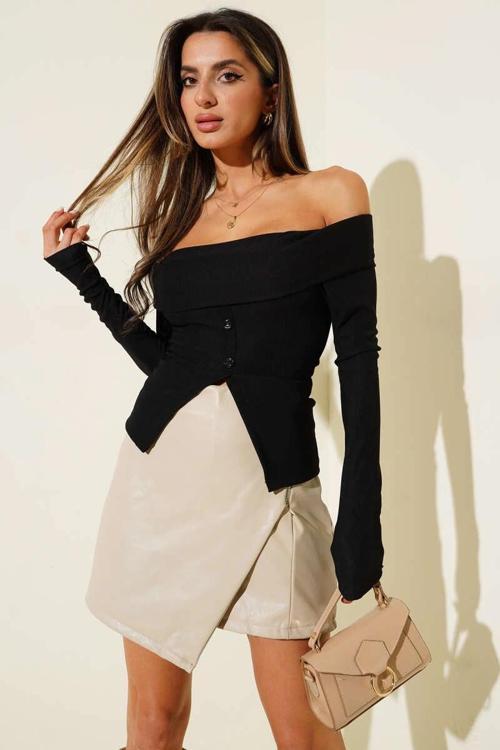 Madonna Yaka Düğmeli Bluz siyah t4329