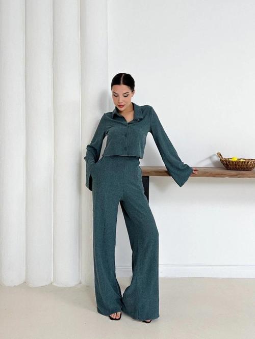 Gömlek yaka kaplama düğmeli takım petrol yeşili st265866