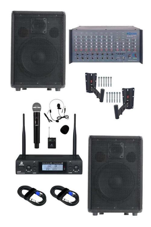 Elit Plus Paket-2 Profesyonel Ses Sistemi Mikser Amfi Hoparlör Mikrofon