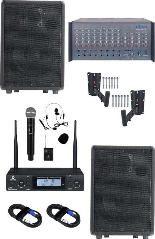 Elit Plus Paket-2 Profesyonel Ses Sistemi Mikser Amfi Hoparlör Mikrofon