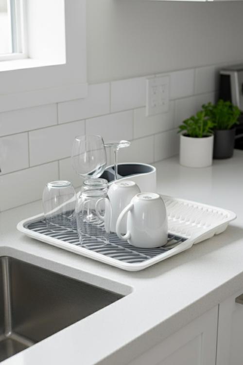 Tezgah Üstü Modern Bulaşıklık Beyaz | Kaşıklıklı Bulaşık Kurutma Sepeti