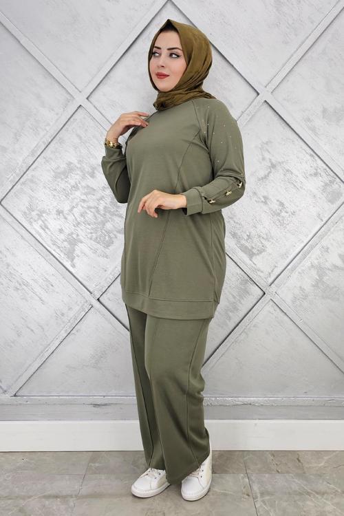 KADIN NERVÜR DİKİM DÜĞME DETAYLI TESETTÜR TAKIM