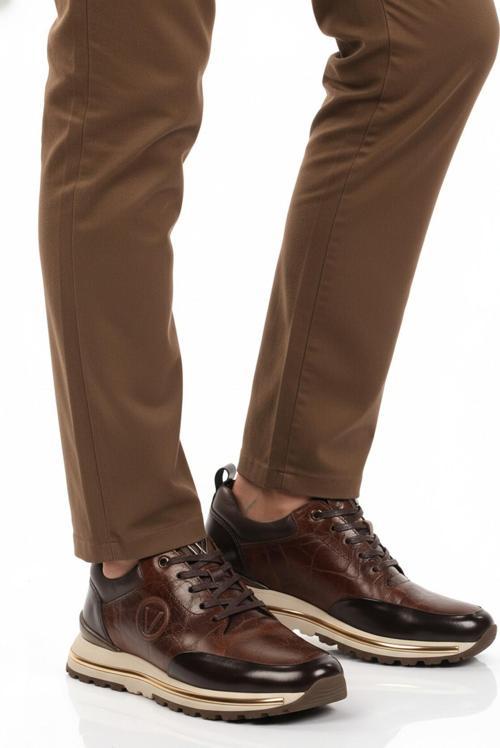 Kahve Hakiki Deri Bağcıklı Erkek Sneaker M112 M