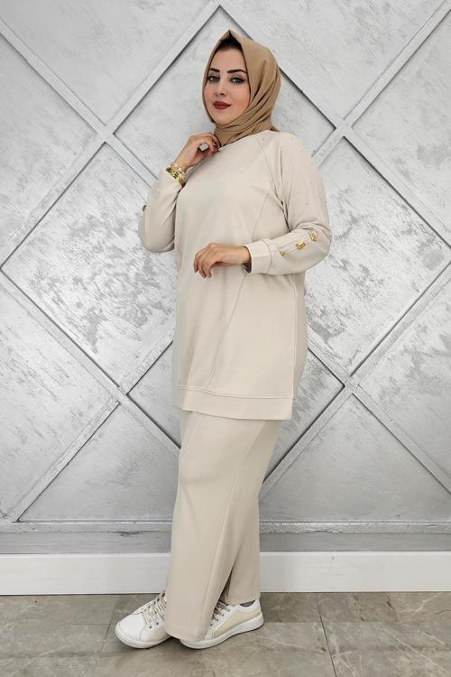 KADIN NERVÜR DİKİM DÜĞME DETAYLI TESETTÜR TAKIM