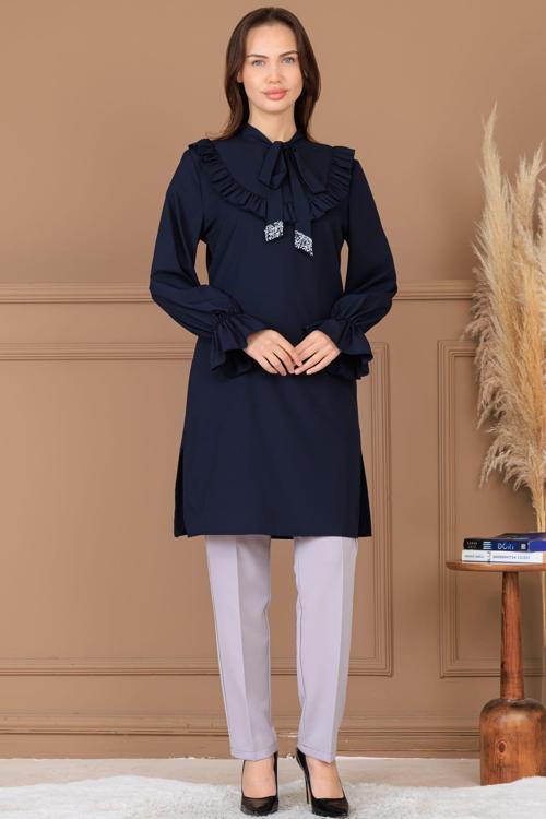 Asel Tunik Pantolon İkili Tesettür Takım Lacivert