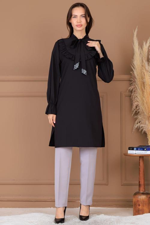 Asel Tunik Pantolon İkili Tesettür Takım Siyah