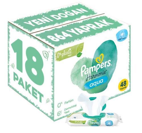 Pampers Harmonie Islak Havlu Mendil Aqua Pure 48 Yaprak 18 Li Set (864 Yaprak) Organik Pamuk