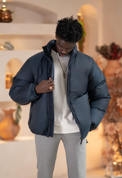 Oversize (Bol Kesim) Dik Yaka Fermuar Kapamalı Şişme Mont