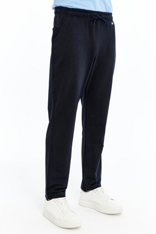 Erkek Lacivert Cepli Düz Paça Arka Cepli Büyük Beden Eşofman Alt-P490