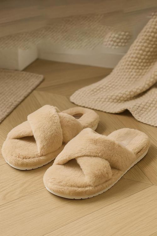 CP30 Tüylü Pofuduk Çapraz Kışlık Kadın Ev Terliği