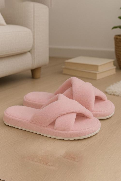 CP30 Tüylü Pofuduk Çapraz Kışlık Kadın Ev Terliği