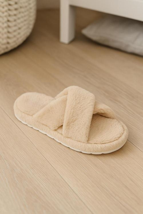 CP30 Tüylü Pofuduk Çapraz Kışlık Kadın Ev Terliği