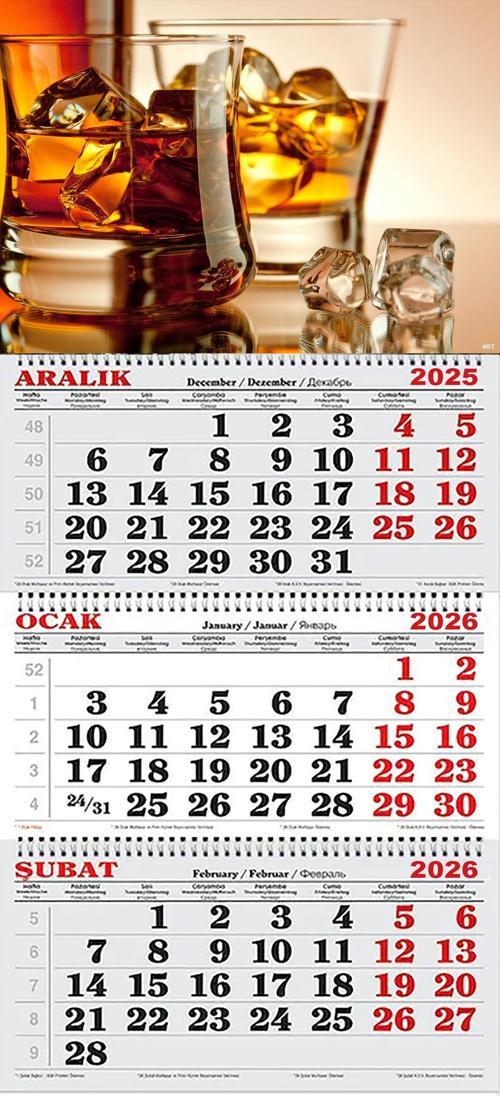 2026 Yılı Gemici Takvimi- Viski Bardakları ve Buzlar