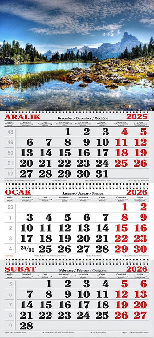 2026 Yılı Gemici Takvimi- Göl ve Dağ Manzarası