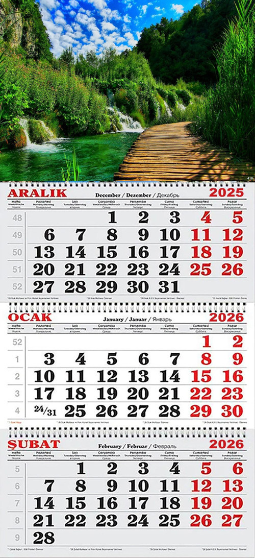2026 Yılı Gemici Takvimi- Yeşil Doğa İçinde Yürüyüş Yolu
