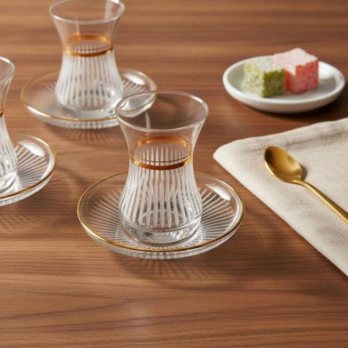 Güral Cam 12 Parça 6 Kişilik Elit Çay Takımı Altın