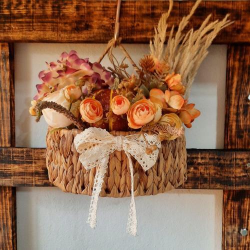 Hediye Hasır Ortancalı Beyaz Dantelli Kapı Süsü-Çelenk-Duvar Dekorasyon-Kış Bahçesi