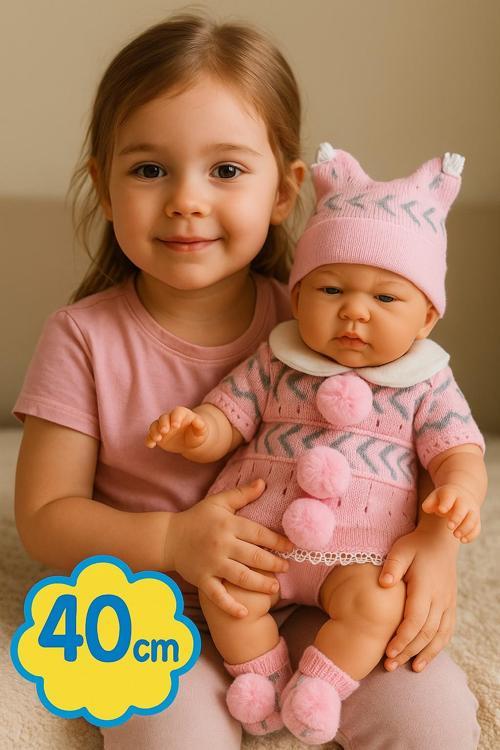 Gerçek Görünümlü Pembe Elbiseli 40 CM Dayanıklı Kolay Temizlenir Kız Çocukları İçin Hediye Bebek