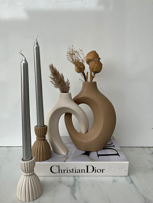 Hobincan özel tasarım sarmaşık sevgili vazo, şamdan mumluklu set 22x16&17x14