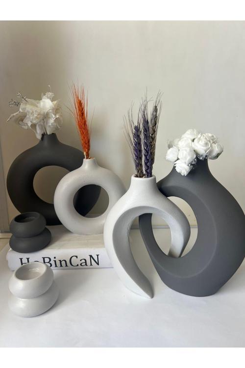 Hobincan özel tasarım sarmaşık sevgili vazo, 2 li top mumluklu 6 parça set 