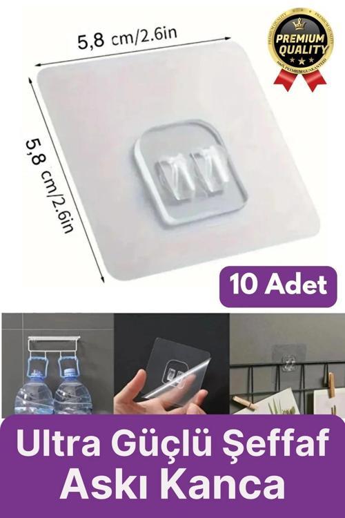 10 Adet Süper Güçlü İz Bırakmaz Suya Dayanıklı Şeffaf Banyo Mutfak Ayna Tablo Raf Tutucu Askı Kanca