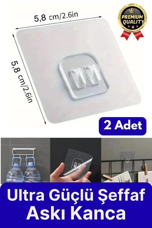 2 Adet Ultra Güçlü Suya Dayanıklı Şeffaf İz Bırakmaz Mutfak Banyo Raf Tablo Ayna Tutucu Askı Kanca