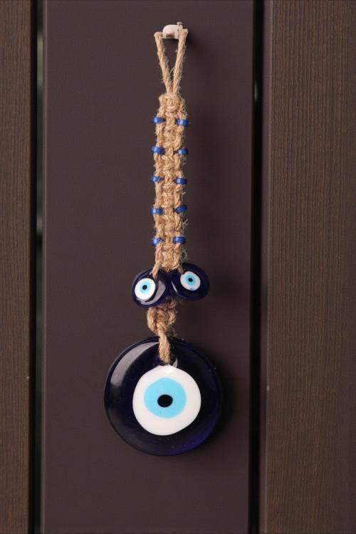 Lüks Makrome Hasır İşlemeli Büyük Nazar Boncuğu Duvar ve Kapı Süsü Dekoratif Ev Ofis Hediyesi Mdl: 3