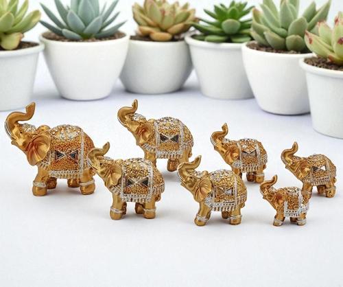 Lüks Motif İşlemeli Feng Shui 7’li Şans Bereket Fil Heykeli Biblo Seti Ev Ofis Yeni Yıl Hediyesi 1