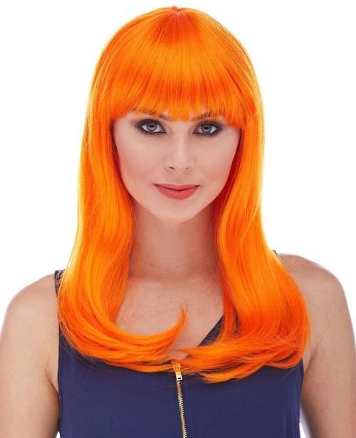 BFS Turuncu Renk Uzun Düz Parti Peruğu