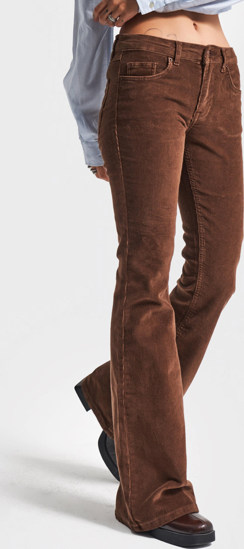 Kadın Açık Kahve 26w5-42 Flare Fit İnce Fitilli Velvet Esnek Kumaş Pantolon