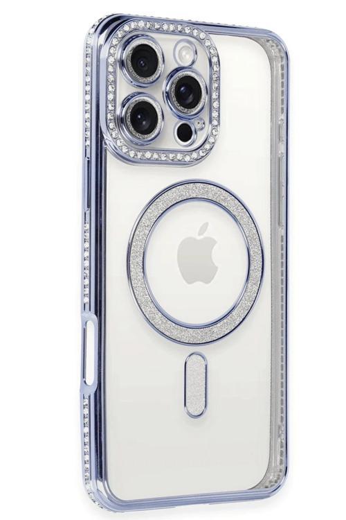 iPhone 16 Pro Max Kılıf Joke Simli Magneticsafe Kılıf - Mavi-(5796)