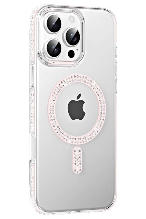 Apple iPhone 16 Pro Max Move Taşlı Magsafe Kapak - Gümüş-(5796)