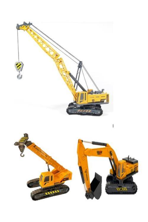 Oyuncak İş Makinaları Ekskavatör Paletli Vinç Kule Vinç 3 Lü Metal Set