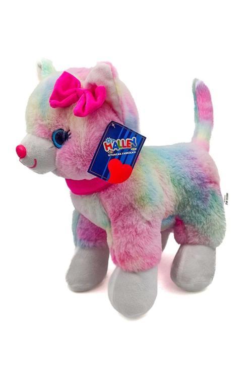Peluş Pembe Tokalı Kedi 30 Cm Renkli - Mavi Su Dünyası